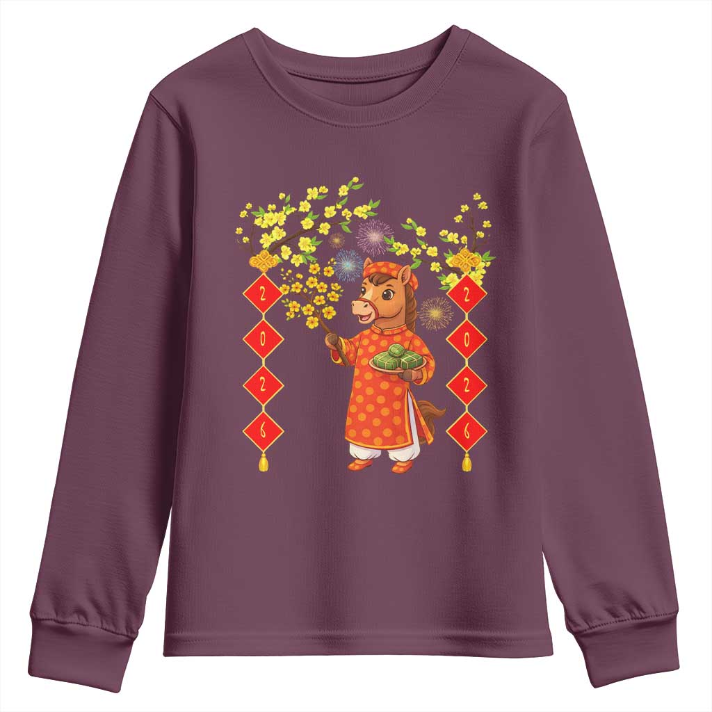 Funny Tet Holiday Youth Sweatshirt Cute Horse In Ao Dai - Wonder Print Shop