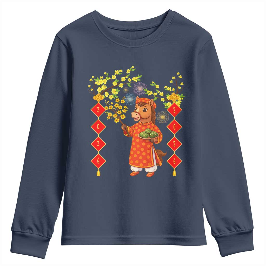 Funny Tet Holiday Youth Sweatshirt Cute Horse In Ao Dai - Wonder Print Shop