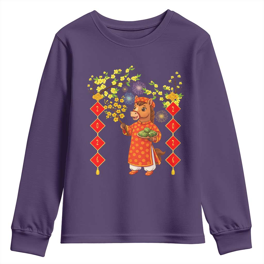 Funny Tet Holiday Youth Sweatshirt Cute Horse In Ao Dai - Wonder Print Shop