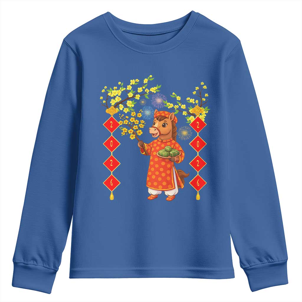 Funny Tet Holiday Youth Sweatshirt Cute Horse In Ao Dai - Wonder Print Shop