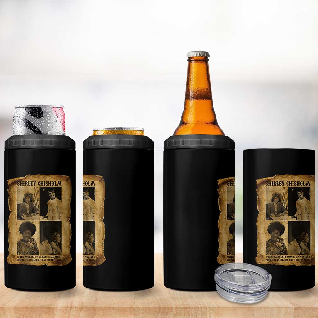 Vintage Shirley Chisholm 4 in 1 Can Cooler Tumbler When Morality Meets Profit Quote