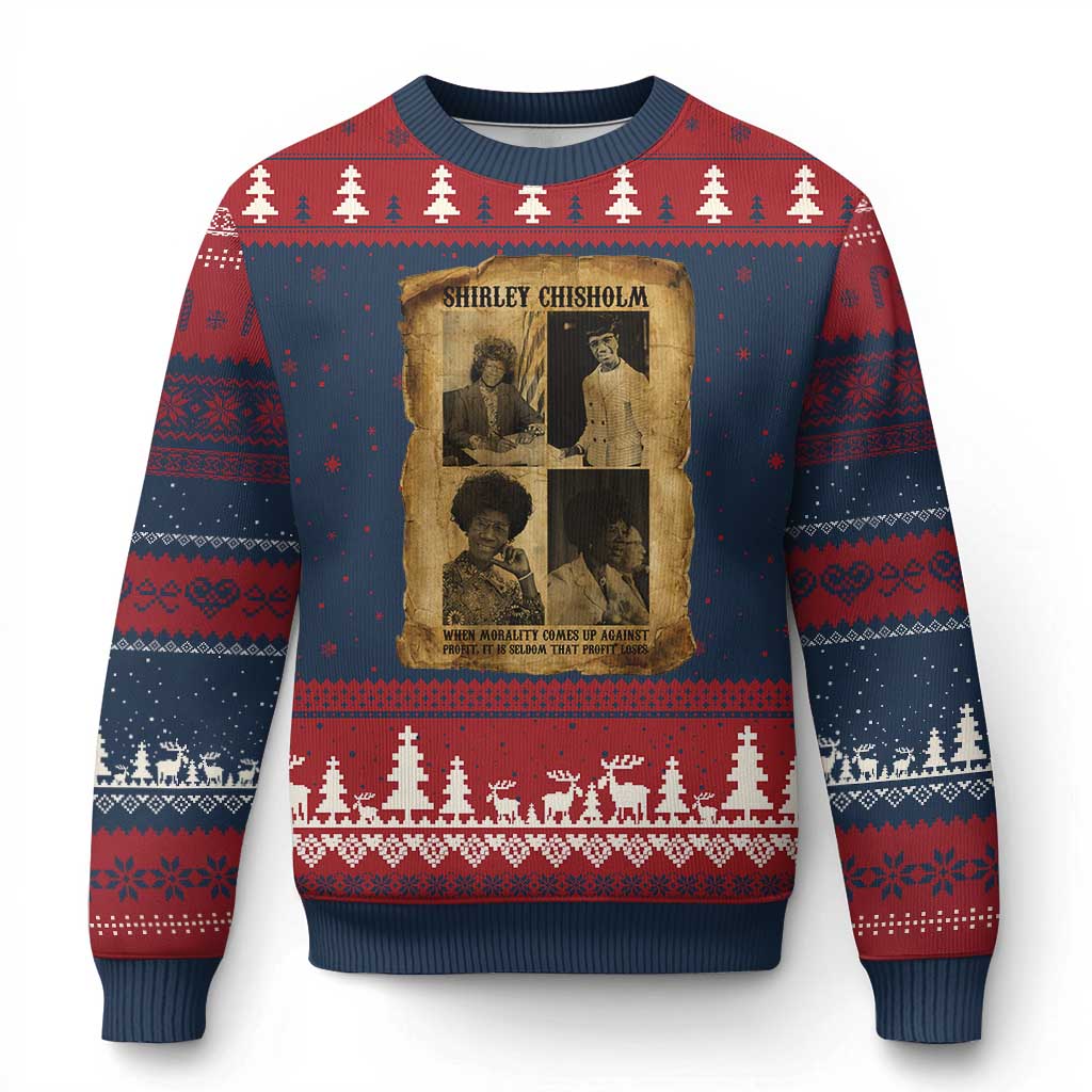 Vintage Shirley Chisholm Ugly Christmas Sweater When Morality Meets Profit Quote