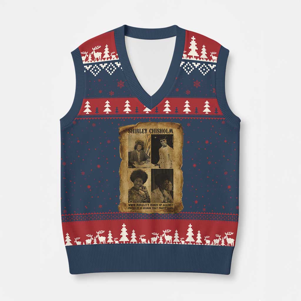 Vintage Shirley Chisholm V-Neck Knit Sweater Vest When Morality Meets Profit Quote