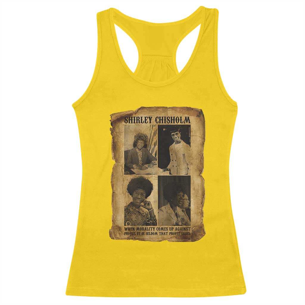 Vintage Shirley Chisholm Racerback Tank Top When Morality Meets Profit Quote