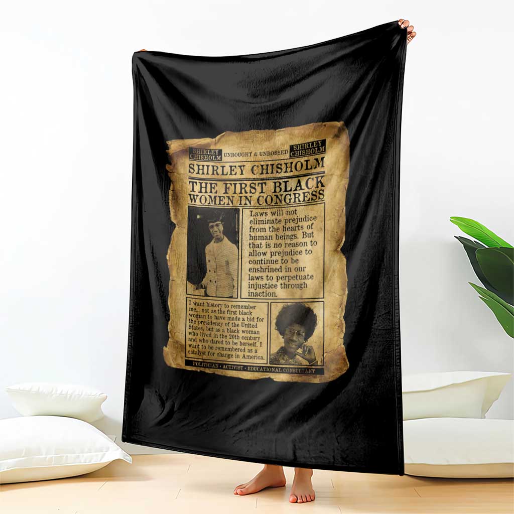 Vintage Newspaper Shirley Chisholm Throw Blanket First Black Woman In Congress