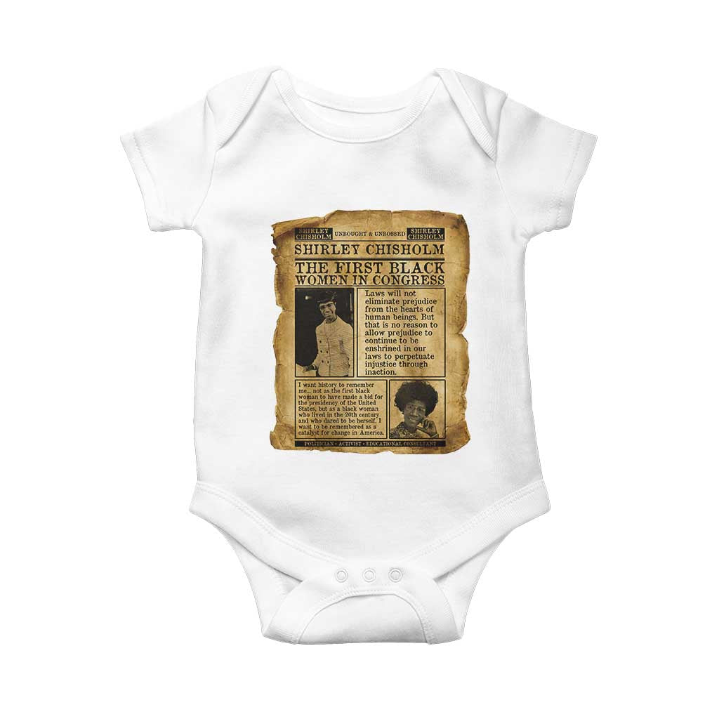 Vintage Newspaper Shirley Chisholm Baby Onesie First Black Woman In Congress