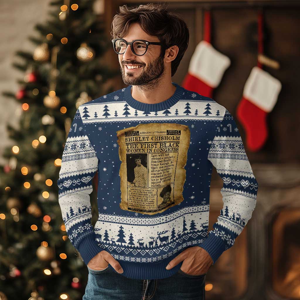 Vintage Newspaper Shirley Chisholm Ugly Christmas Sweater First Black Woman In Congress