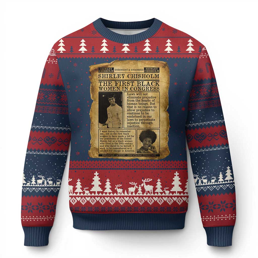 Vintage Newspaper Shirley Chisholm Ugly Christmas Sweater First Black Woman In Congress