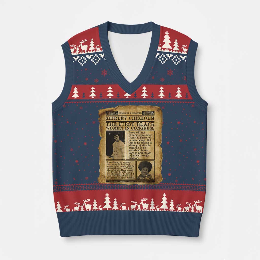 Vintage Newspaper Shirley Chisholm V-Neck Knit Sweater Vest First Black Woman In Congress