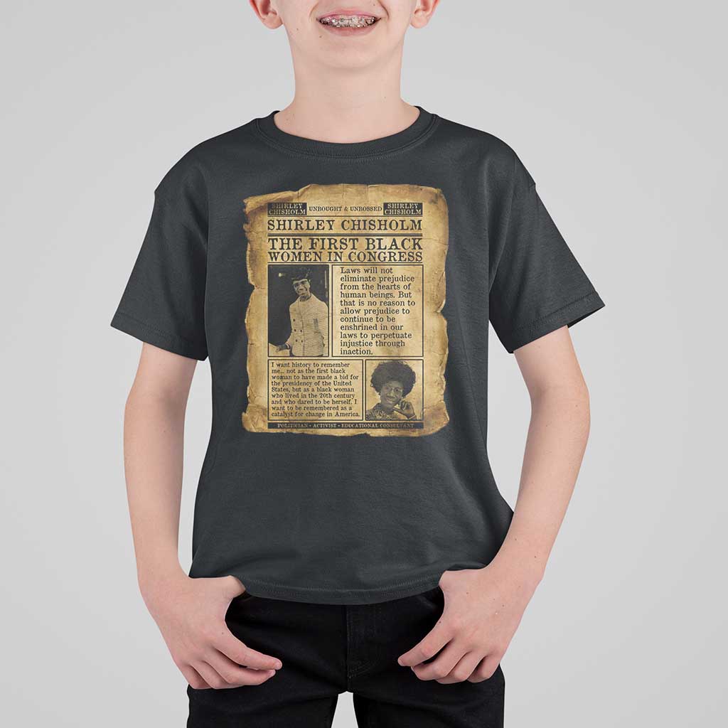 Vintage Newspaper Shirley Chisholm T Shirt For Kid First Black Woman In Congress