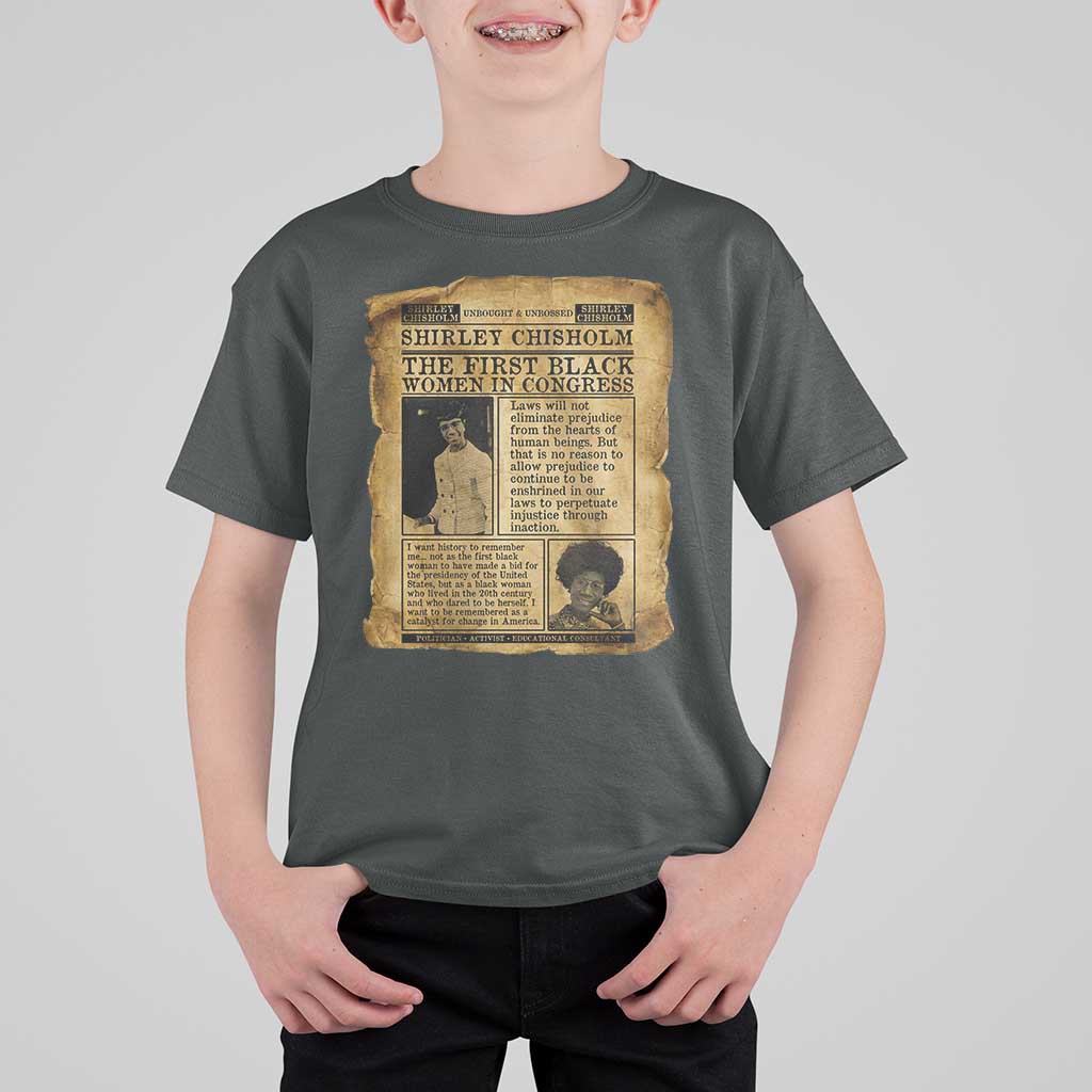 Vintage Newspaper Shirley Chisholm T Shirt For Kid First Black Woman In Congress