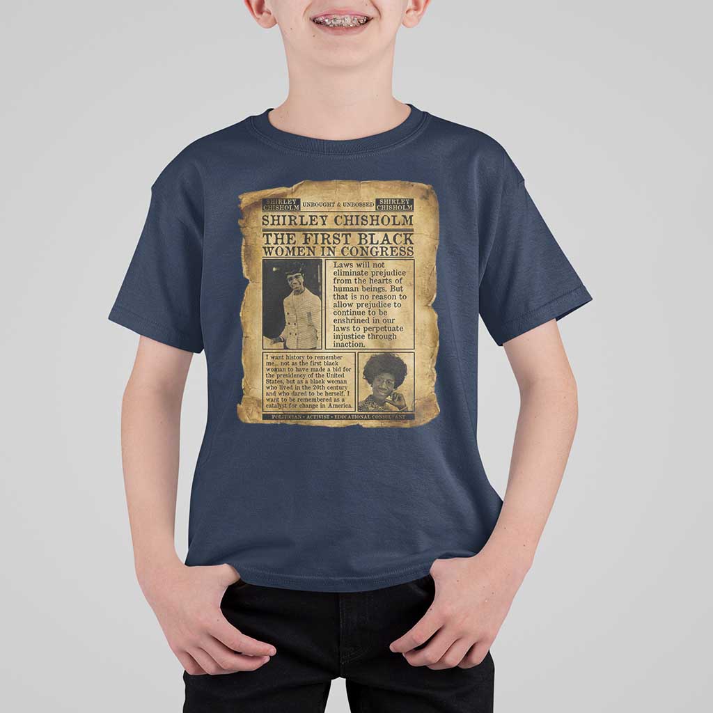 Vintage Newspaper Shirley Chisholm T Shirt For Kid First Black Woman In Congress