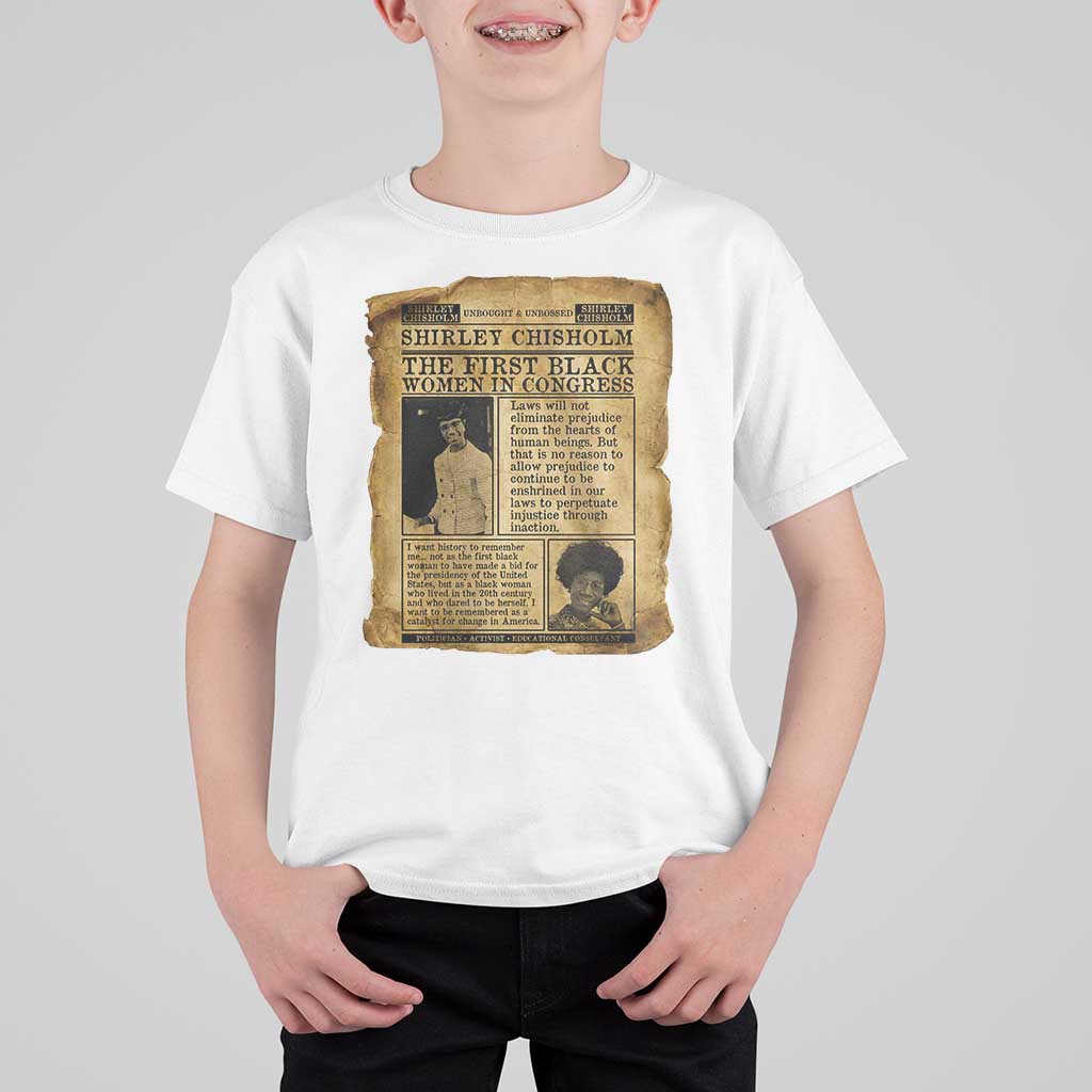 Vintage Newspaper Shirley Chisholm T Shirt For Kid First Black Woman In Congress