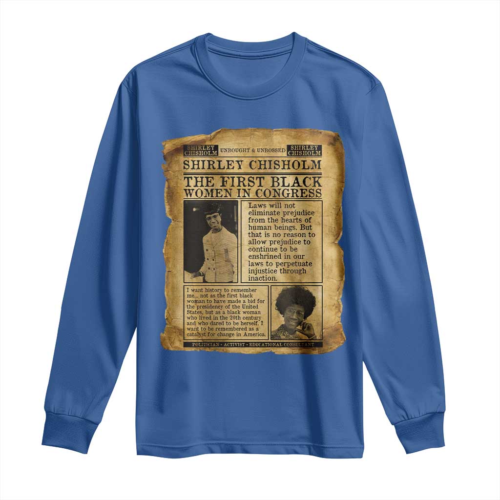 Vintage Newspaper Shirley Chisholm Long Sleeve Shirt First Black Woman In Congress