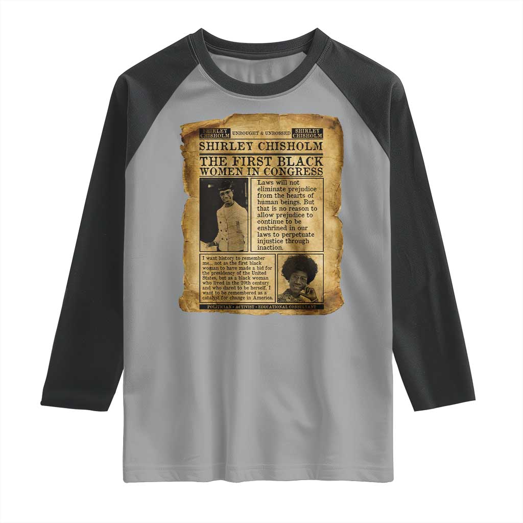 Vintage Newspaper Shirley Chisholm Raglan Shirt First Black Woman In Congress