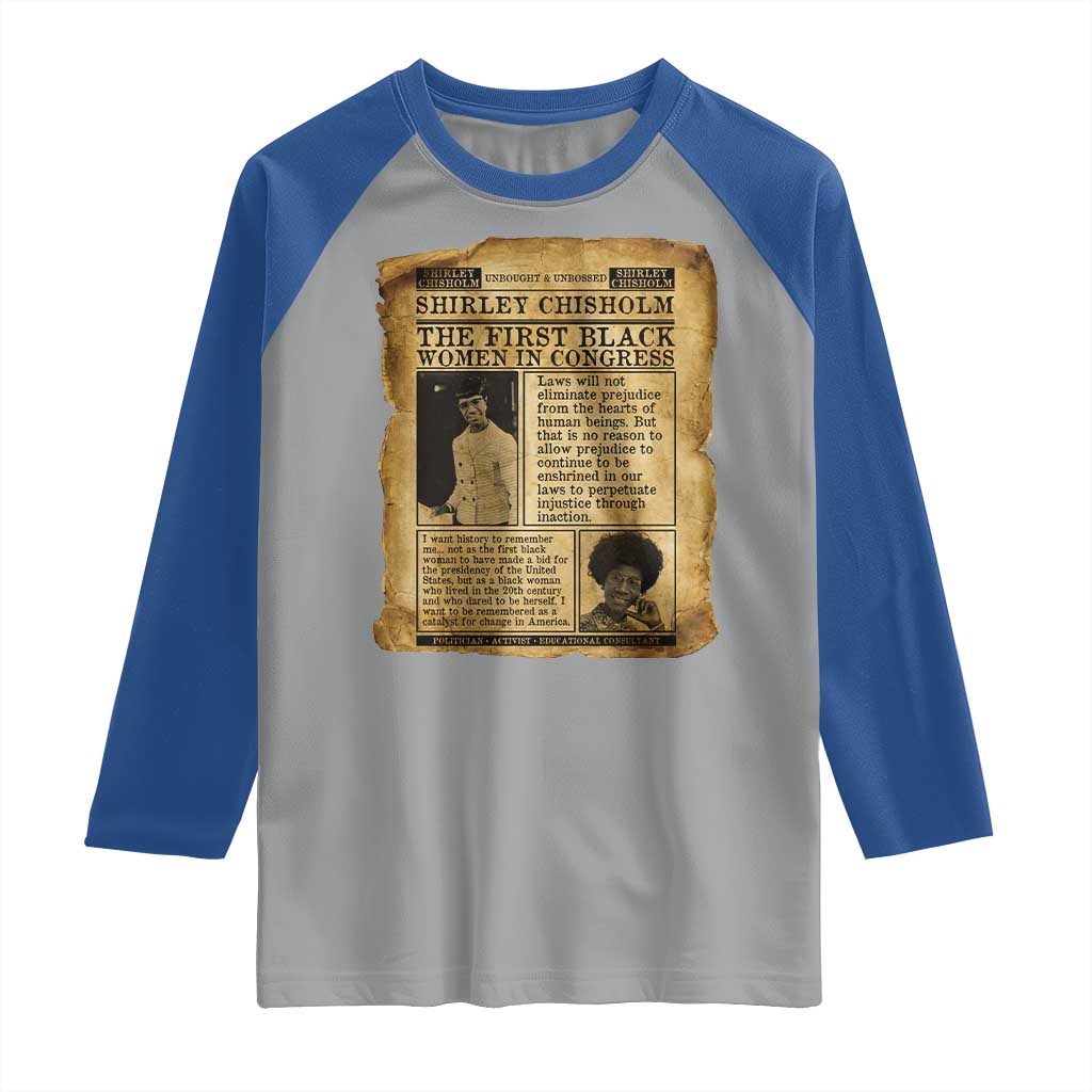 Vintage Newspaper Shirley Chisholm Raglan Shirt First Black Woman In Congress