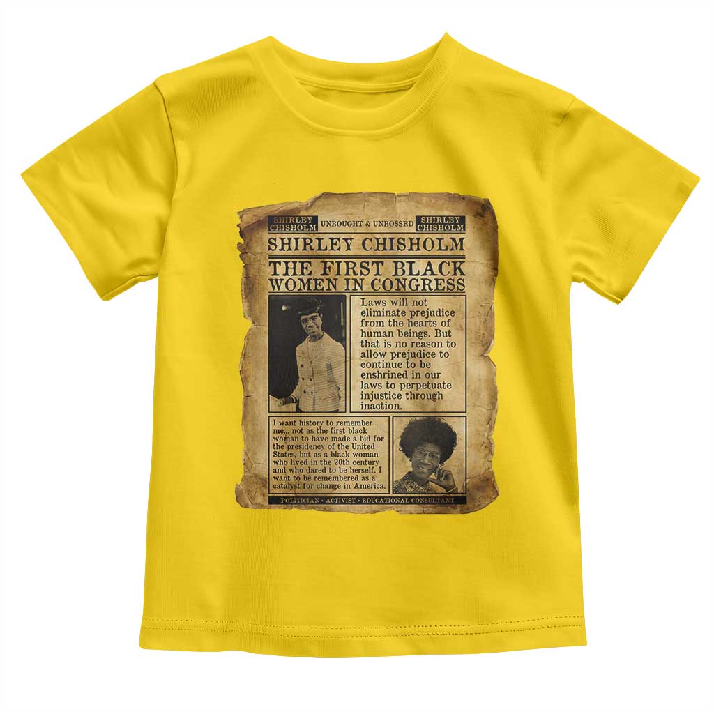 Vintage Newspaper Shirley Chisholm Toddler T Shirt First Black Woman In Congress