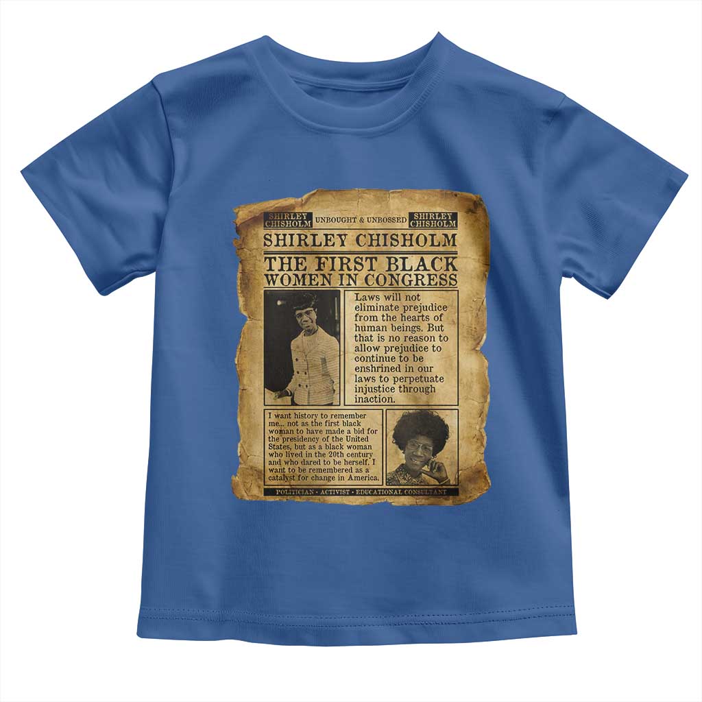 Vintage Newspaper Shirley Chisholm Toddler T Shirt First Black Woman In Congress