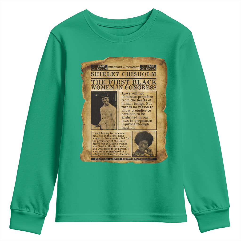 Vintage Newspaper Shirley Chisholm Youth Sweatshirt First Black Woman In Congress