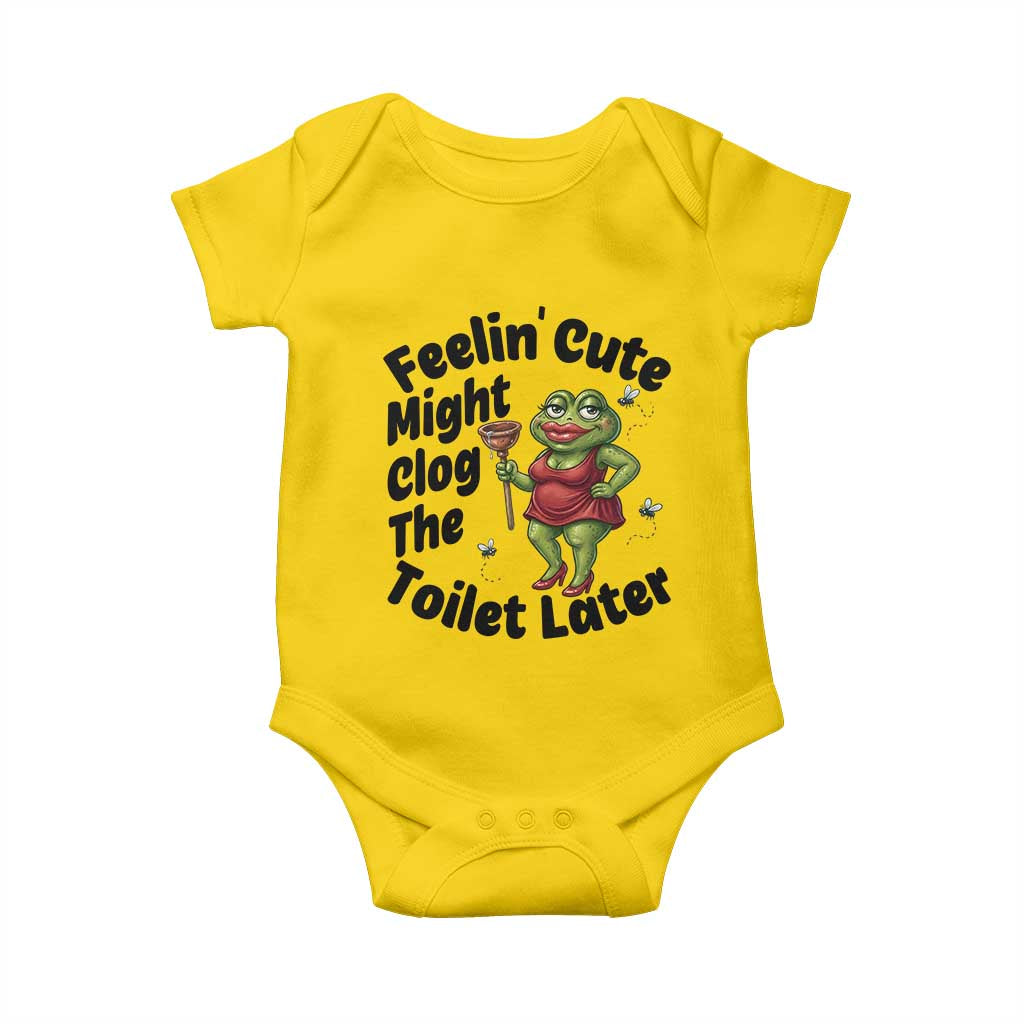 Funny Frog Bathroom Jokes Baby Onesie Feeling Cute Might Clog The Toilet Later