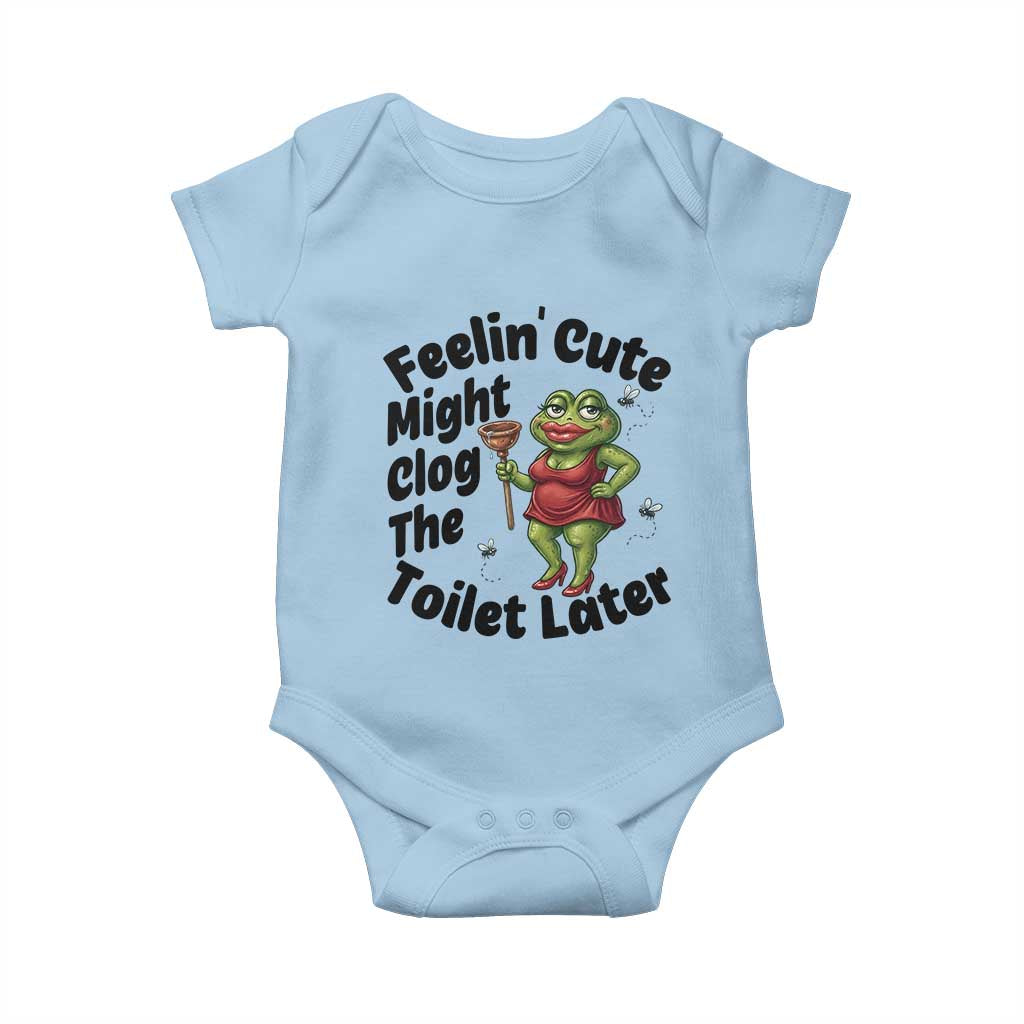 Funny Frog Bathroom Jokes Baby Onesie Feeling Cute Might Clog The Toilet Later