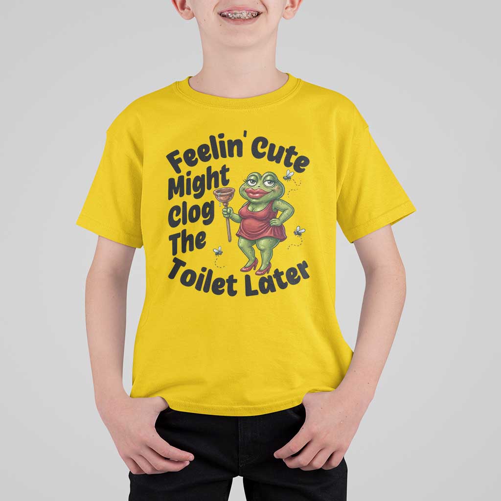 Funny Frog Bathroom Jokes T Shirt For Kid Feeling Cute Might Clog The Toilet Later