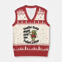 Funny Frog Bathroom Jokes V-Neck Knit Sweater Vest Feeling Cute Might Clog The Toilet Later