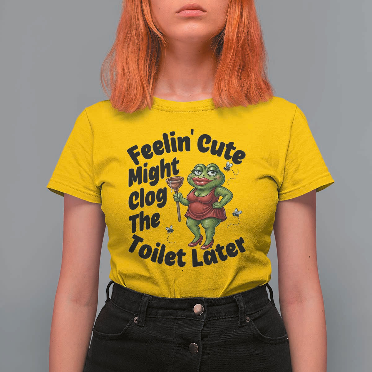 Funny Frog Bathroom Jokes T Shirt For Women Feeling Cute Might Clog The Toilet Later