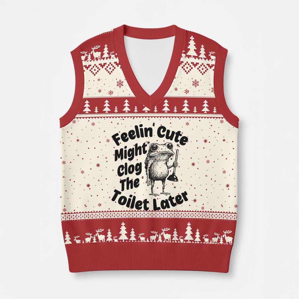 Funny Plumber Frog Gift V-Neck Knit Sweater Vest Feeling Cute Might Clog The Toilet Later