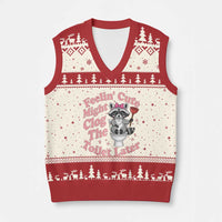 Feeling Cute Might Clog Toilet Later V-Neck Knit Sweater Vest Funny Raccoon