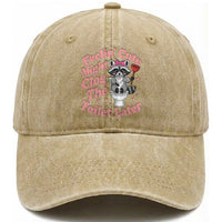 Feeling Cute Might Clog Toilet Later Washed Cotton Baseball Cap Funny Raccoon