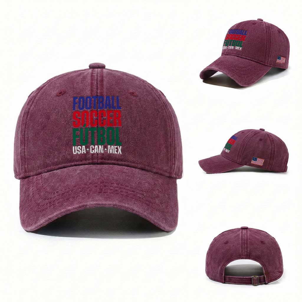 Canada Mexico USA Washed Cotton Baseball Cap Football Fan Gift