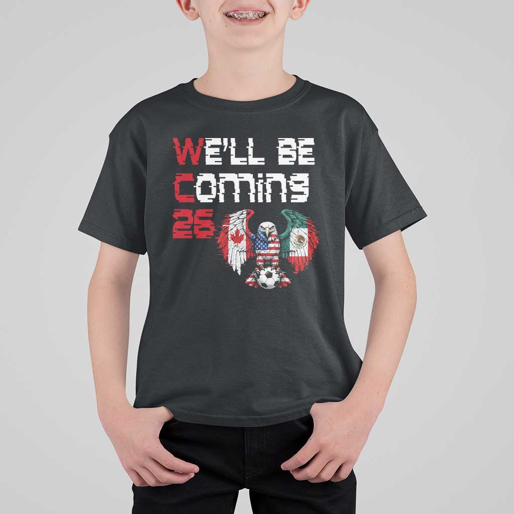 Glitched North America Eagle Soccer T Shirt For Kid We Will Be Coming 26