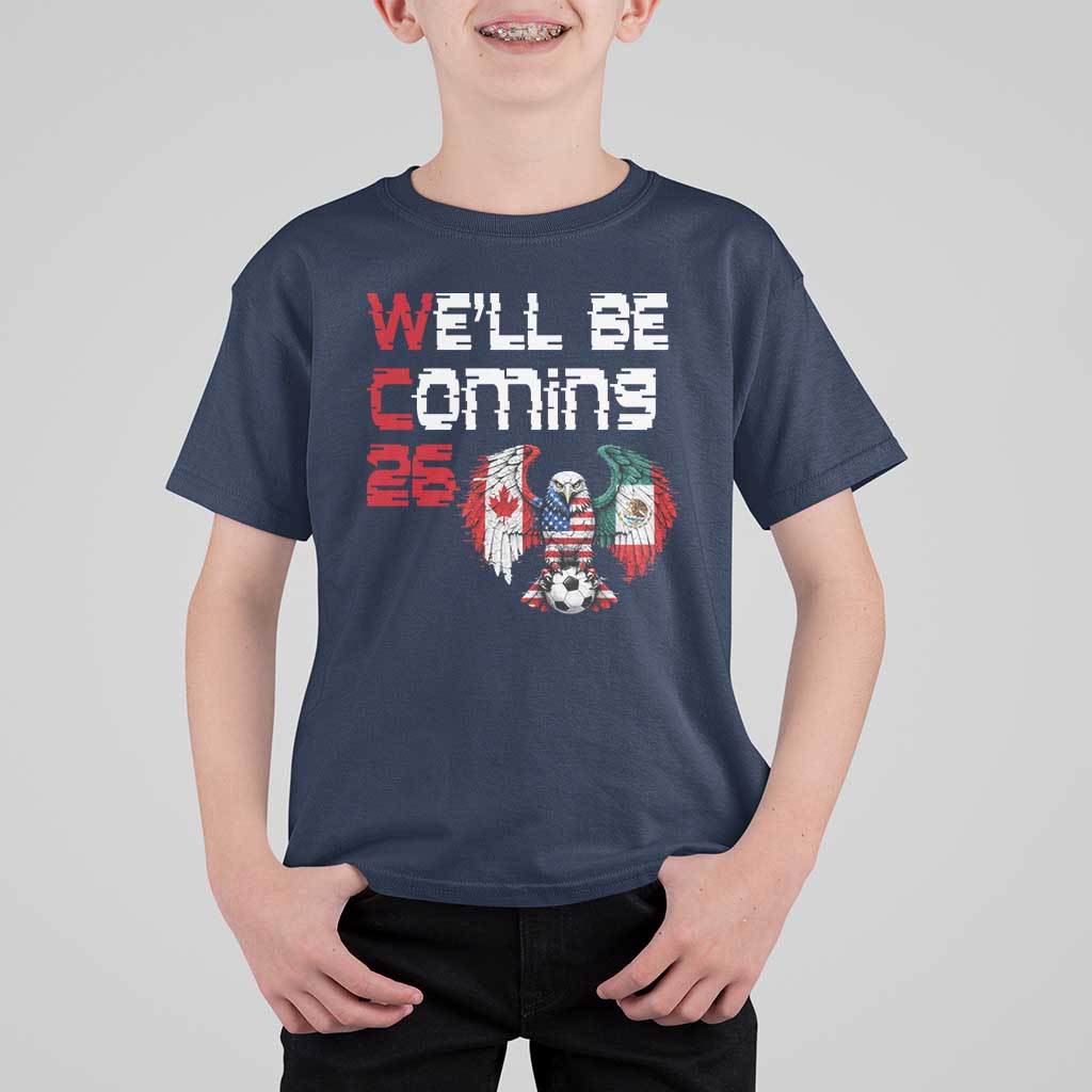 Glitched North America Eagle Soccer T Shirt For Kid We Will Be Coming 26