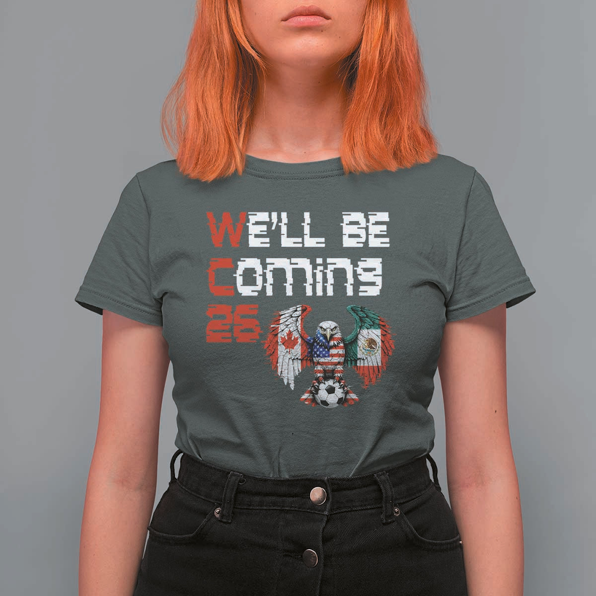 Glitched North America Eagle Soccer T Shirt For Women We Will Be Coming 26
