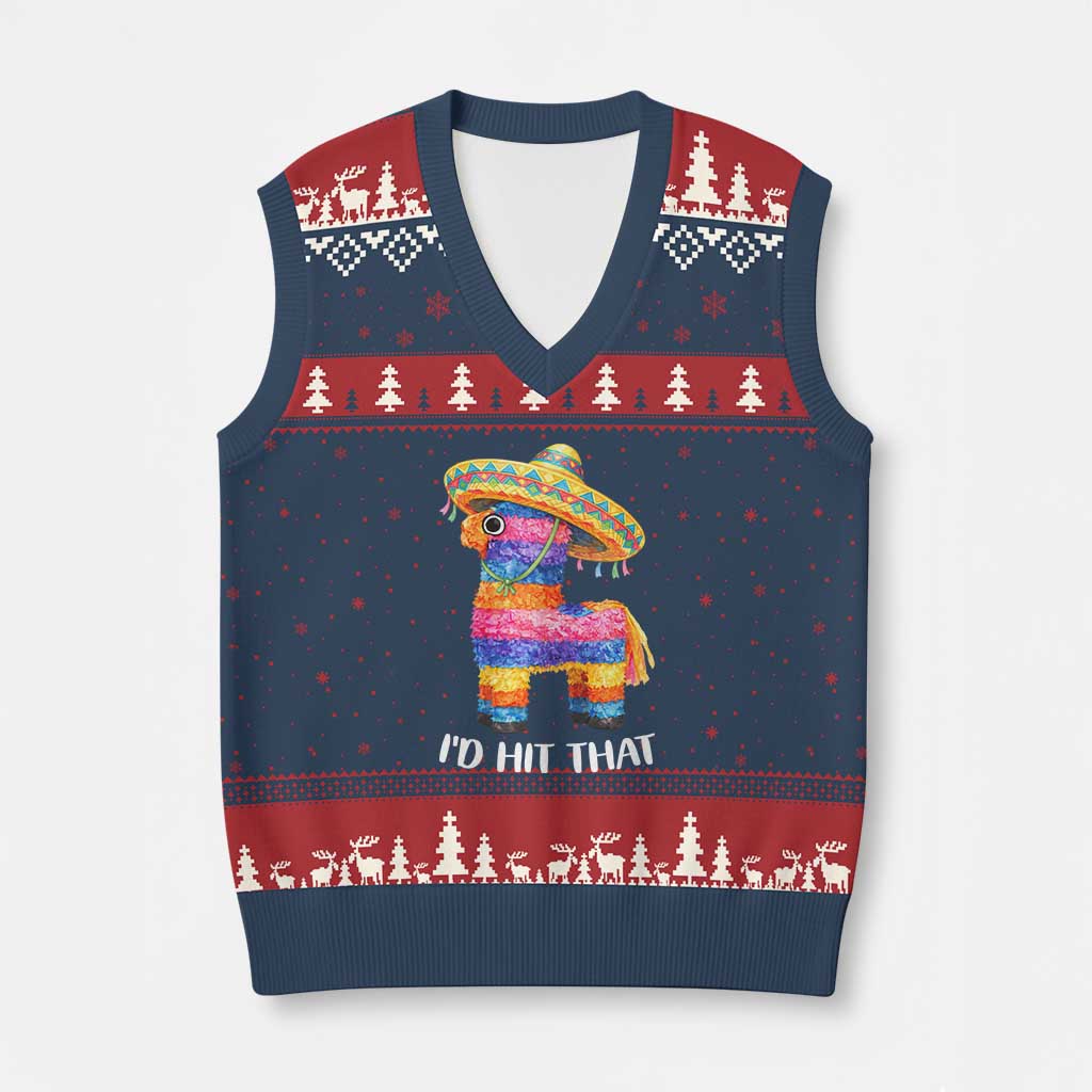 Funny Rainbow Pinata Sombrero V-Neck Knit Sweater Vest Id Hit That
