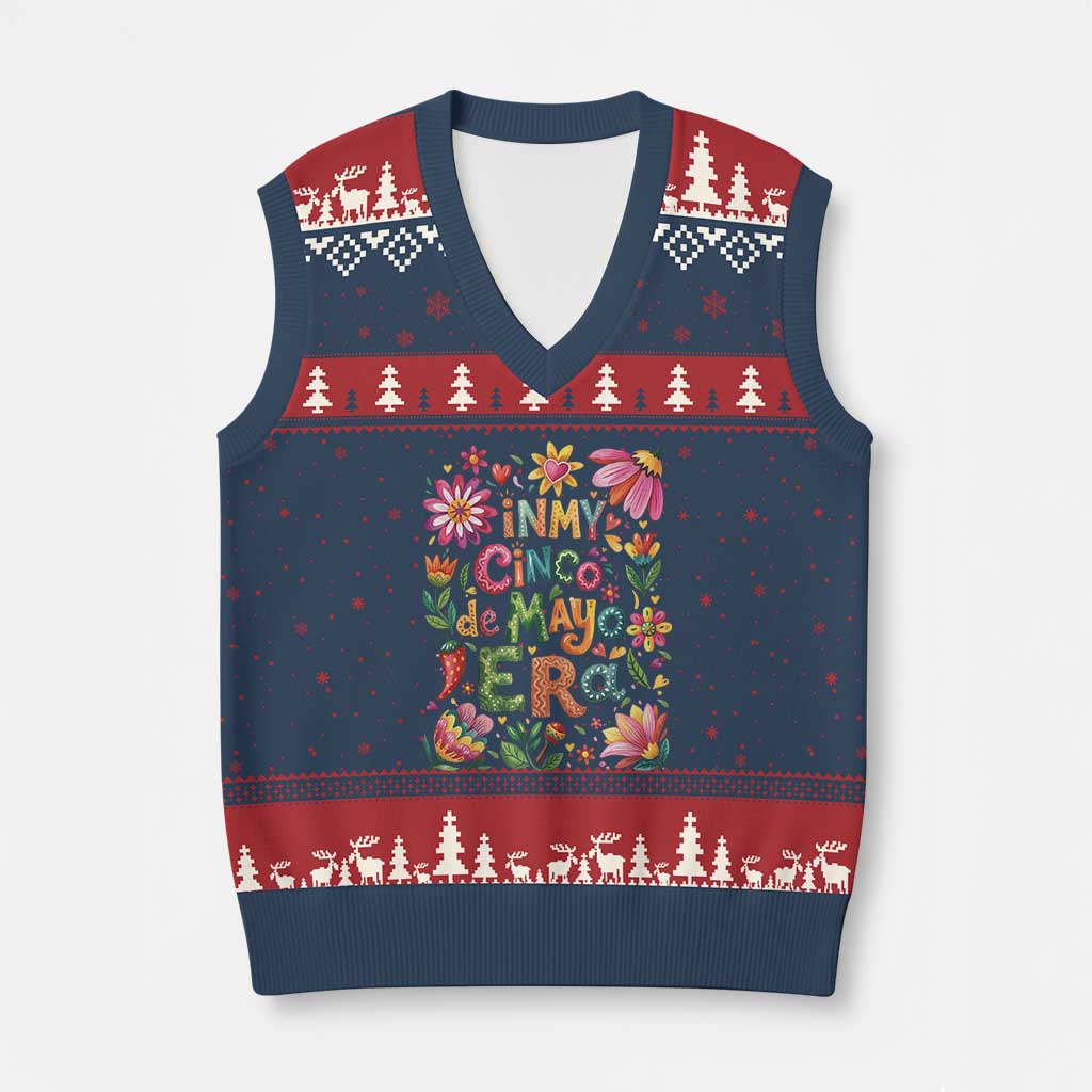 Trendy Floral Fiesta Celebration V-Neck Knit Sweater Vest In My Cinco De Mayo Era