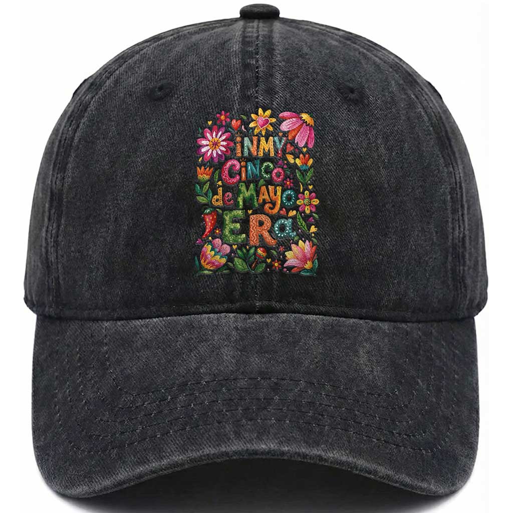 Trendy Floral Fiesta Celebration Washed Cotton Baseball Cap In My Cinco De Mayo Era