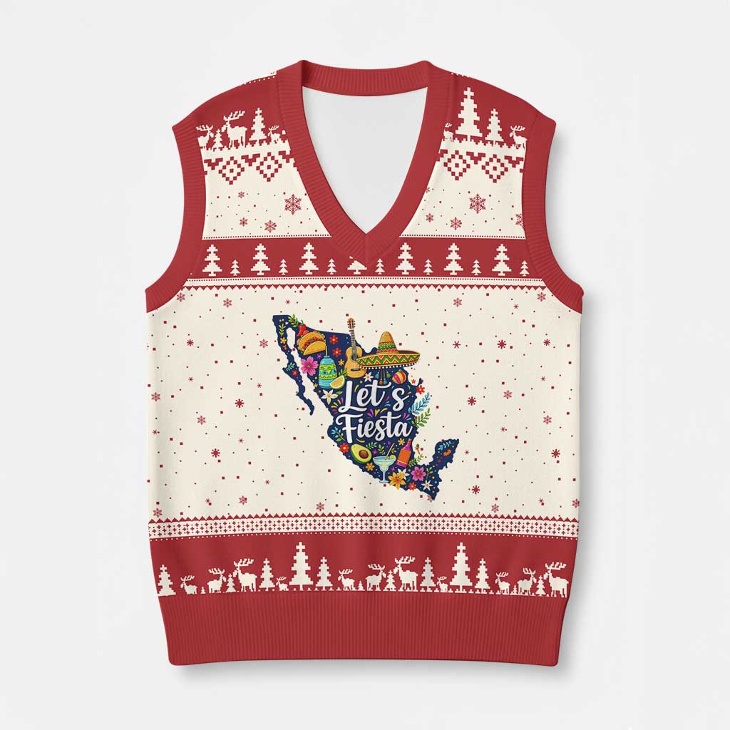 Cinco De Mayo Party Mexican Map V-Neck Knit Sweater Vest Lets Fiesta
