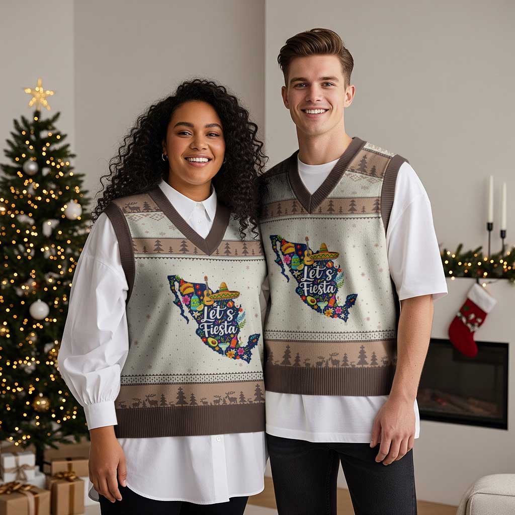 Cinco De Mayo Party Mexican Map V-Neck Knit Sweater Vest Lets Fiesta