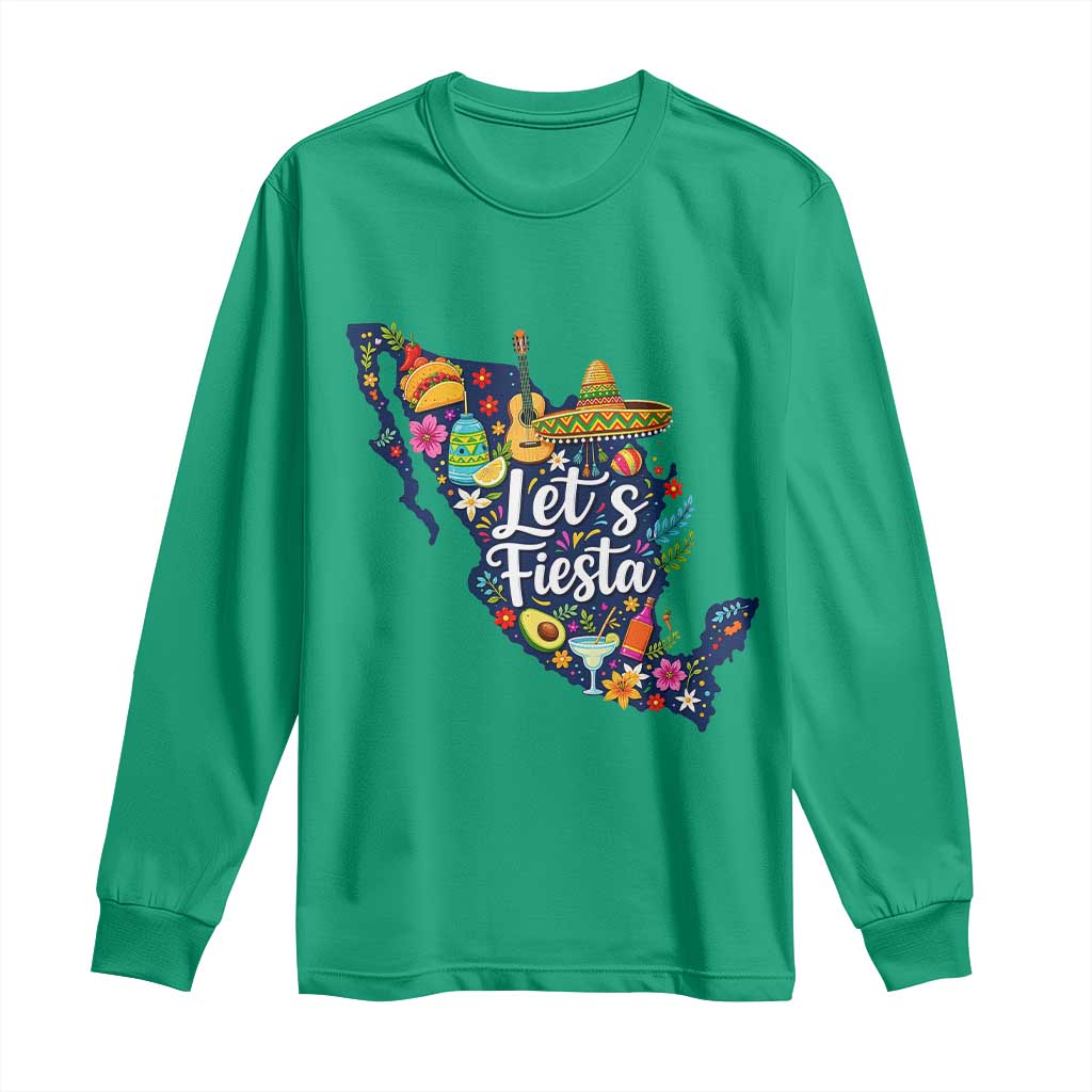 Cinco De Mayo Party Mexican Map Long Sleeve Shirt Lets Fiesta