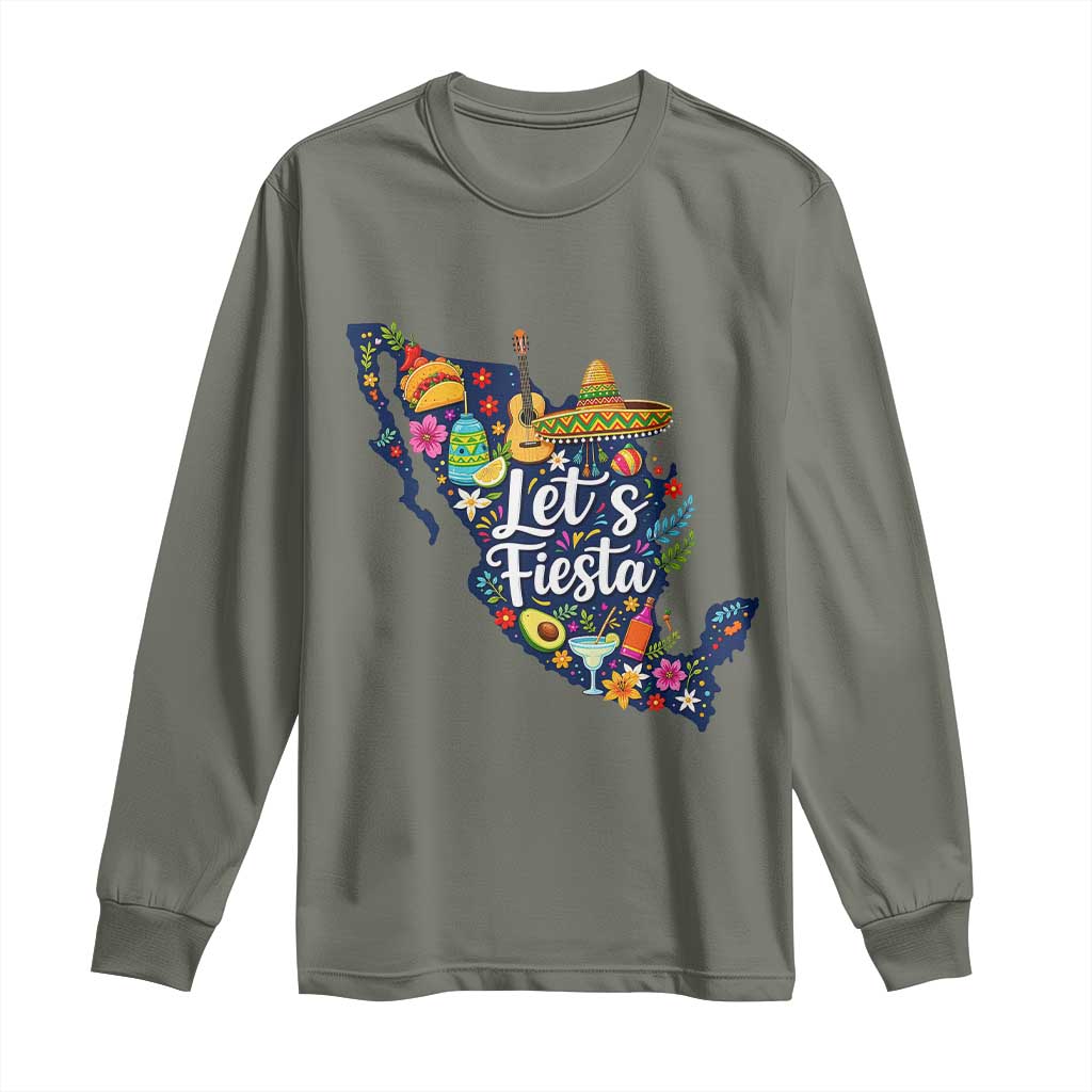 Cinco De Mayo Party Mexican Map Long Sleeve Shirt Lets Fiesta