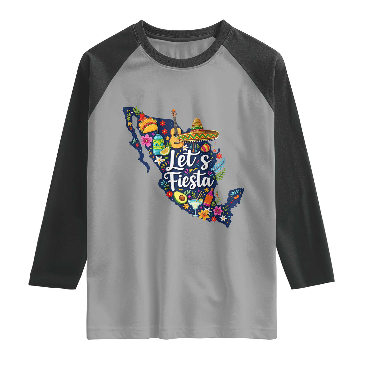 Cinco De Mayo Party Mexican Map Raglan Shirt Lets Fiesta