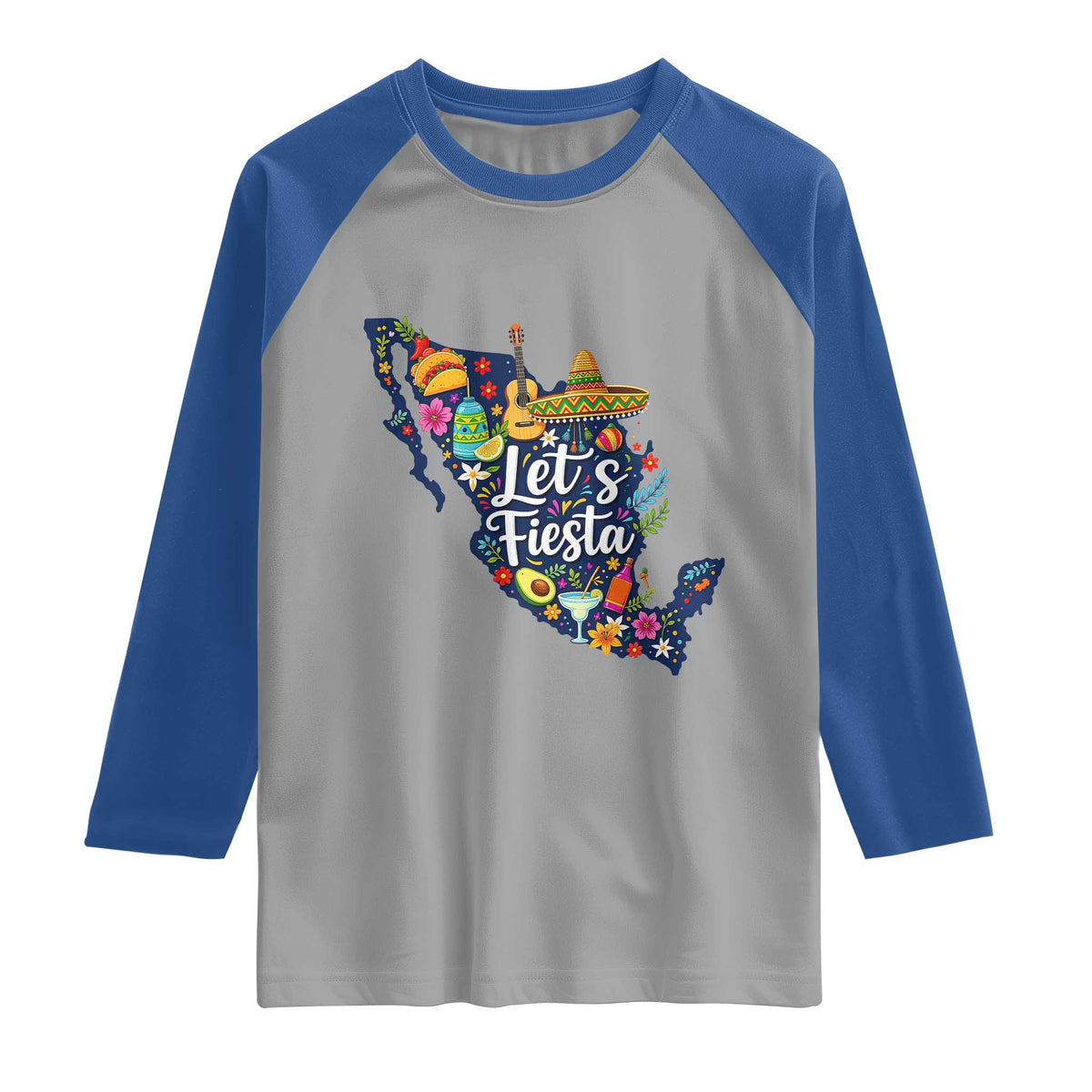 Cinco De Mayo Party Mexican Map Raglan Shirt Lets Fiesta