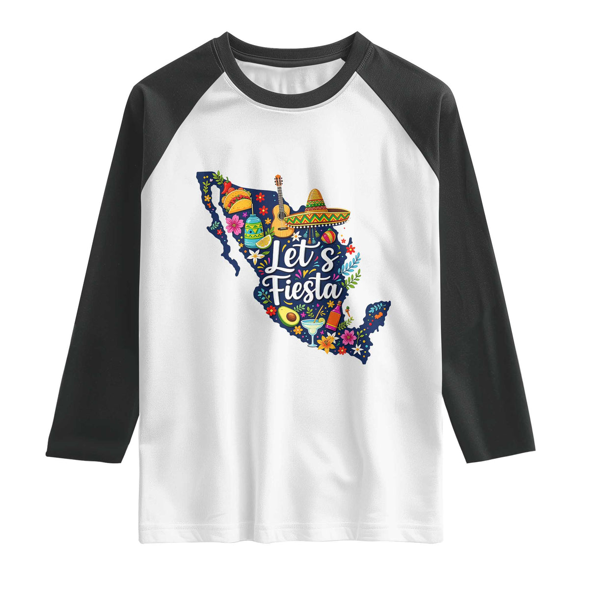 Cinco De Mayo Party Mexican Map Raglan Shirt Lets Fiesta