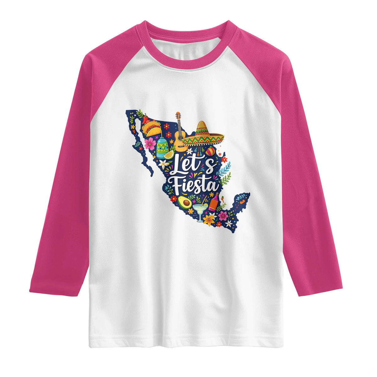Cinco De Mayo Party Mexican Map Raglan Shirt Lets Fiesta