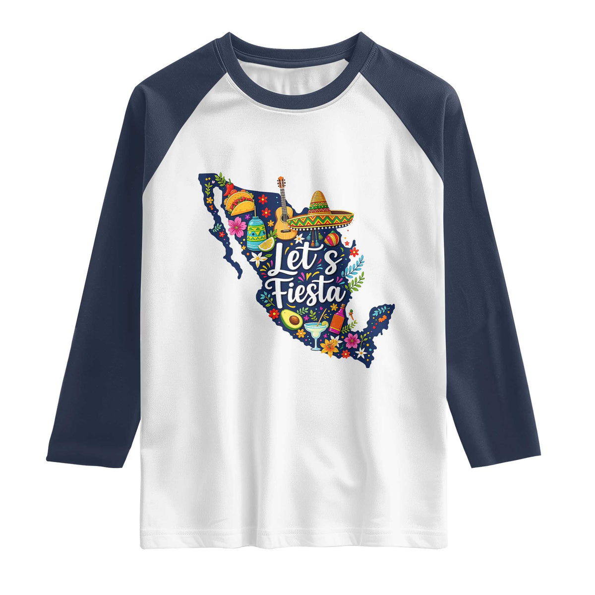 Cinco De Mayo Party Mexican Map Raglan Shirt Lets Fiesta
