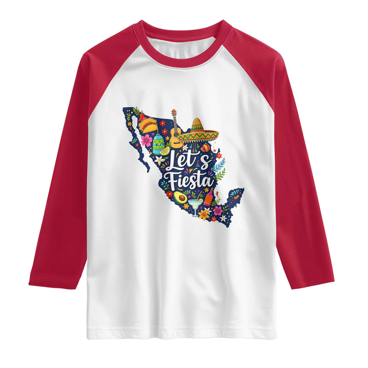 Cinco De Mayo Party Mexican Map Raglan Shirt Lets Fiesta