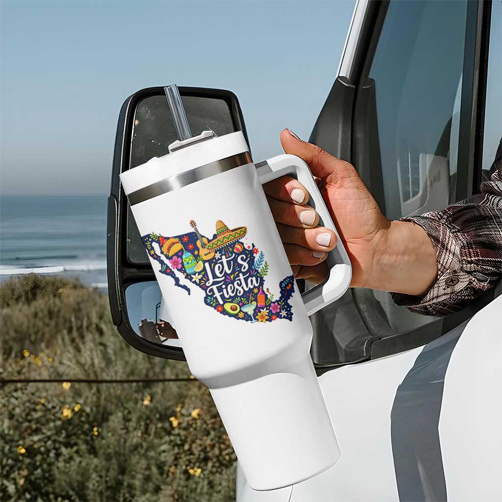 Cinco De Mayo Party Mexican Map Tumbler With Handle Lets Fiesta