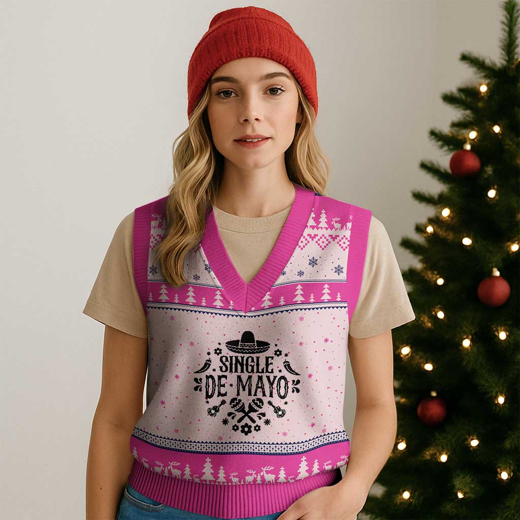 Single De Mayo Mode On V-Neck Knit Sweater Vest Funny Fiesta Party Quote